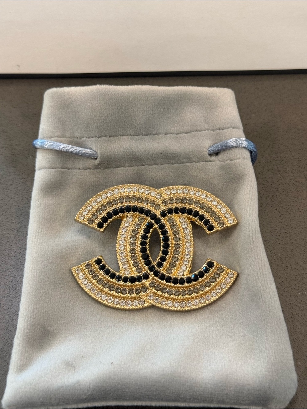 Gold & Black CC Crystal Brooch - Picture 2 of 4